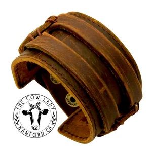 Genuine Leather Bracelets Brown Punk Cuff Country